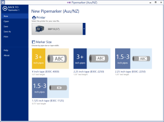 Select printer and pipe size