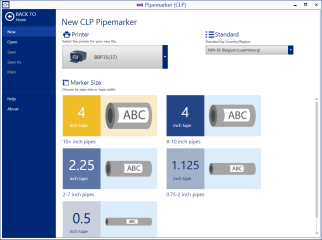 Select printer and pipe size