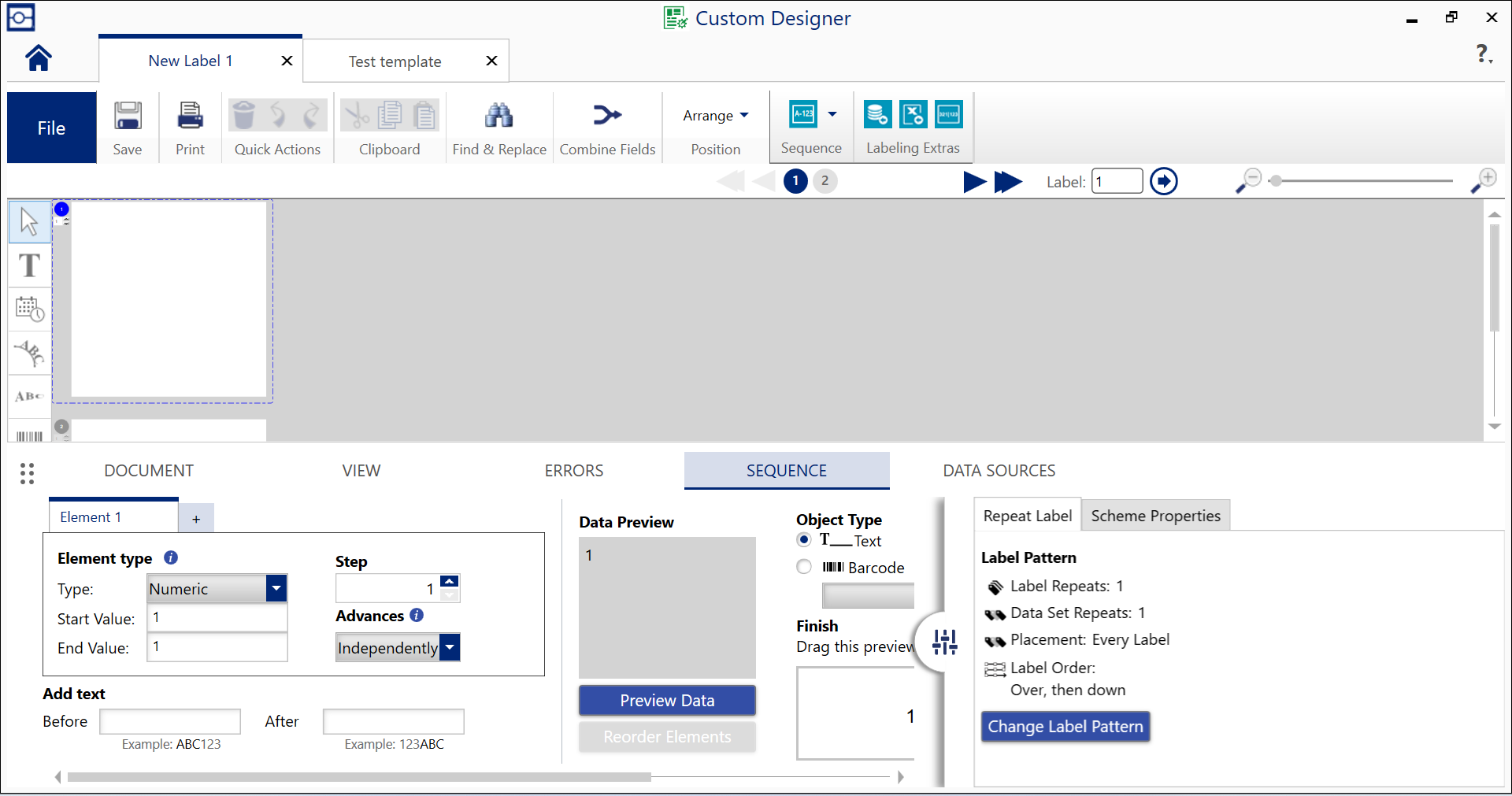Create a data sequence for your labels and save your scheme
