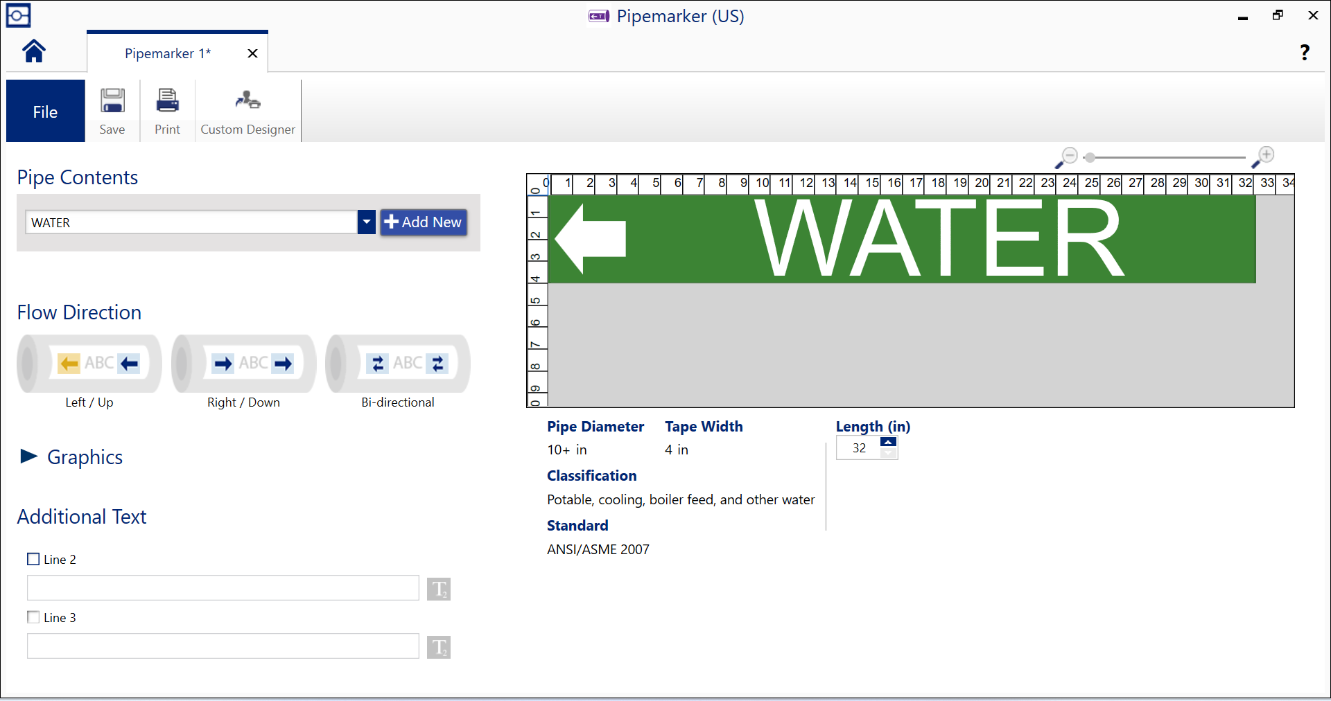 Enter pipe content and flow direction